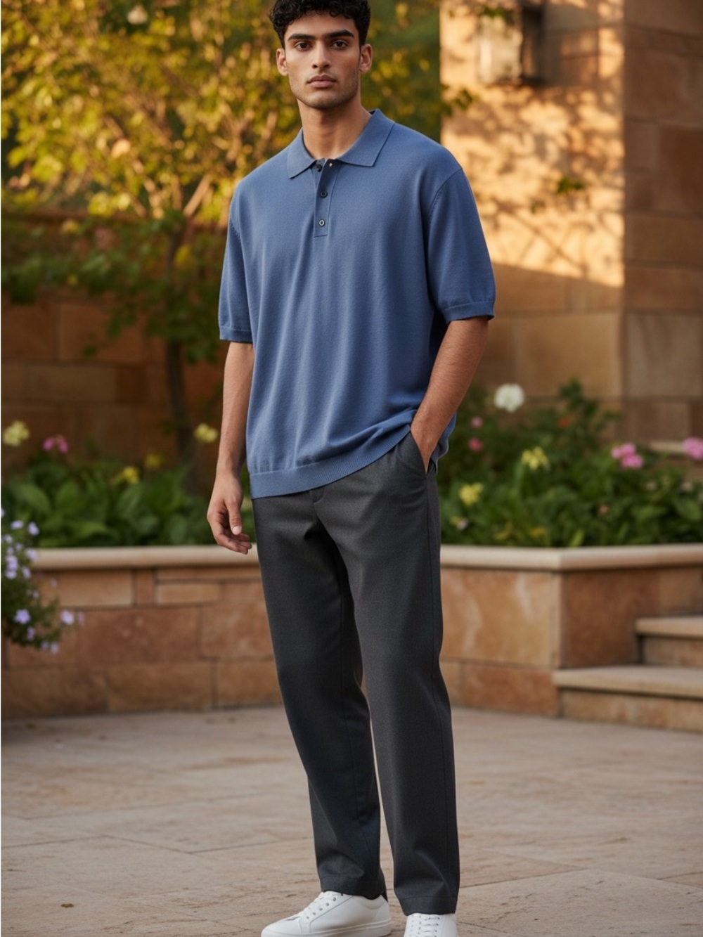 Tahari Men's Slate Blue Short-Sleeve Polo
